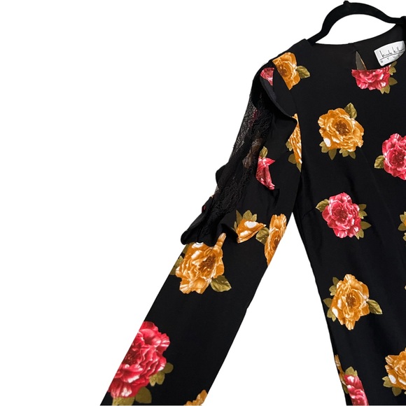 EUC | Nicole Miller Studio | Floral Dress with Lace/Mesh on Sleeves | Size 2 - Picture 4 of 11